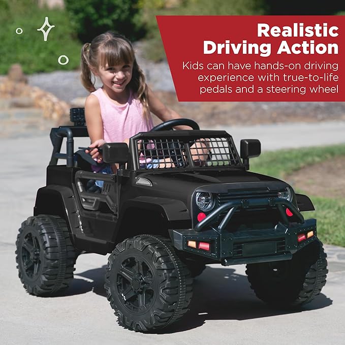 Best Choice Products 12V Kids Ride On Truck Car w/Parent Remote Control, Spring Suspension, LED Lights, AUX Port - Black