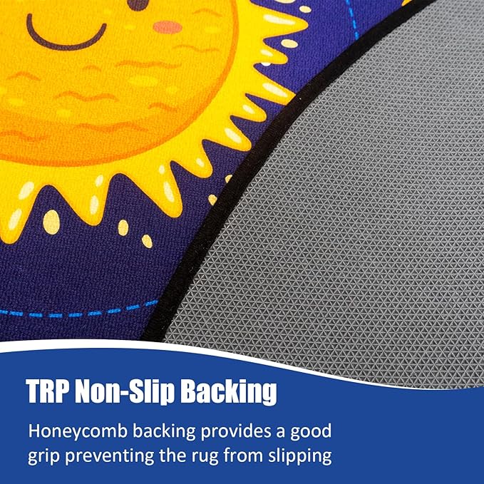 Round Space Rug for Kids Room Solar System Circle Rugs for Bedroom Kids Rugs for Playroom Boys Space Planet Theme Rug Living Room Dining Room Decor 40x40 inch