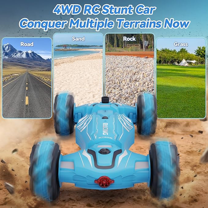 Dysaim Gesture Sensing RC Stunt Car, Cool Birthday Gifts for Boys Ages 6-12 Toys, 4WD Remote Control Car 360° Rotate Transform Drift RC Cars with Lights Music Sprayer, 2.4Ghz Hand Controlled
