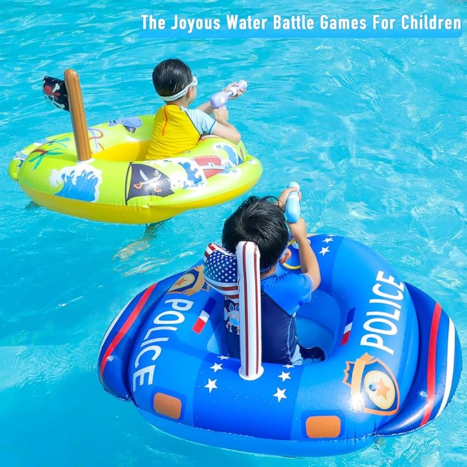 FindUWill 4 Pack Police Pirate Baby Inflatable Pool Floats, 2Pcs Pool Floats and 2 Pcs Water Guns for Kids, Inflatable Water Toys for Summer Fun(2 Patterns)