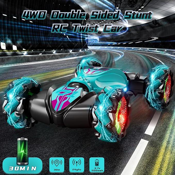 Gesture Sensing Rc Stunt Car, Hand Controlled RC Car Toys, 2.4GHz 4WD Gesture Sensing RC Car with Light & Music, 360° Rotation Remote Control Twist Cars for Boys Girls 8+yr, Birthday Gifts for Kids