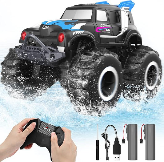 BEZAR Remote Control Monster Truck - Amphibious Remote Control Car for Kids, All Terrain 4WD Off-Road RC Trucks with 2 Rechargeable Batteries, Christmas Birthday Gifts Toys for Boys & Girls Age 4-12