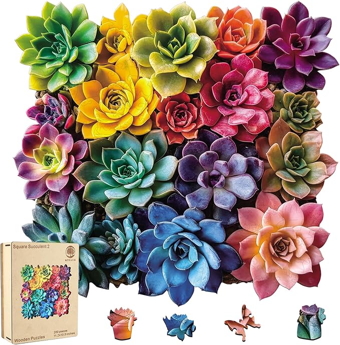 Square Succulent Puzzles for Adults 500 Pieces, 5MM Thick Unique Shaped Flower Jigsaw Puzzles Birthday Gifts for Kids Family Game 15.9 * 16.7inch