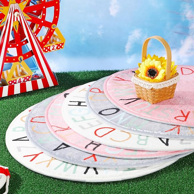 Nuogo 10 Pcs Alphabet Carpet Circle Seats 18 Inches Round Kids Sit Carpet Classroom Dots Floor Mat Soft Classroom Rugs Educational Cushions Furry Crawling Play Mat for Classroom Nursery Bedroom