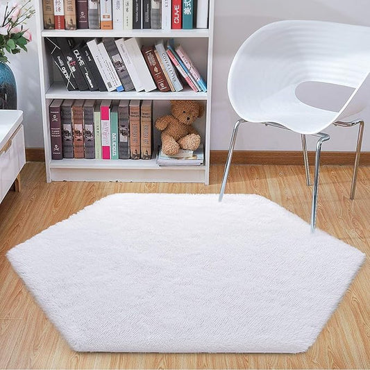 junovo Ultra Soft Rug for Nursery Children Room Baby Room Home Decor Dormitory Hexagon Carpet for Playhouse Princess Tent Kids Play Castle, Diameter 4.6 ft, White