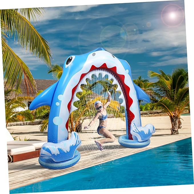 Toyvian Inflatable Arch Sprinkler Shark, 95.4 x 78.7 Summer Outdoor Sprinkler Water Toys for Kids, Large Water Sprinkler Toys for Boys & Girls