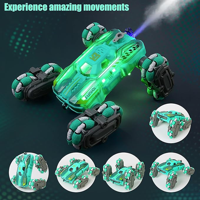 Cool 8WD RC Stunt Car for Kids Ages 6 7 8-12 13 14 Year Old - Remote & Gesture Hand-Controlled Toy with Lights & Music, Rotating Drift Car for Boys, 2.4Ghz