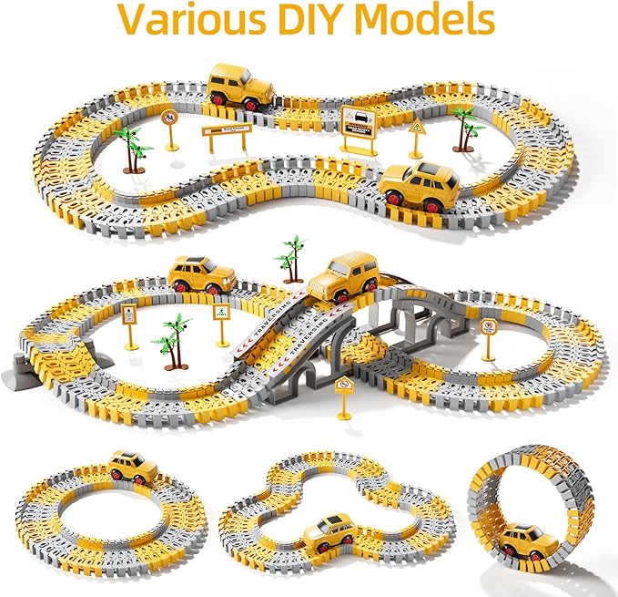 iHaHa Toddler Boy Toys 236 PCS Race Tracks Toys Gifts for 3 4 5 Year Old Boys Kids, 6 PCS Construction Car Toys Gifts for 2 3 4 5 Year Old Boys, Christmas Birthday Gifts Toys for 3 4 5 Year Old Boys