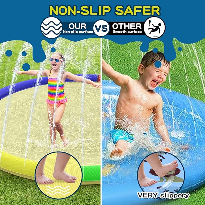 Growsland Non Slip Splash Pad for Kids and Dogs, 87'' Extra Large Splash Pad Outdoor Sprinkler for Kids, Dog Water Summer Toys Outdoor Toys for Toddlers 3-5 Kids Ages 4-8