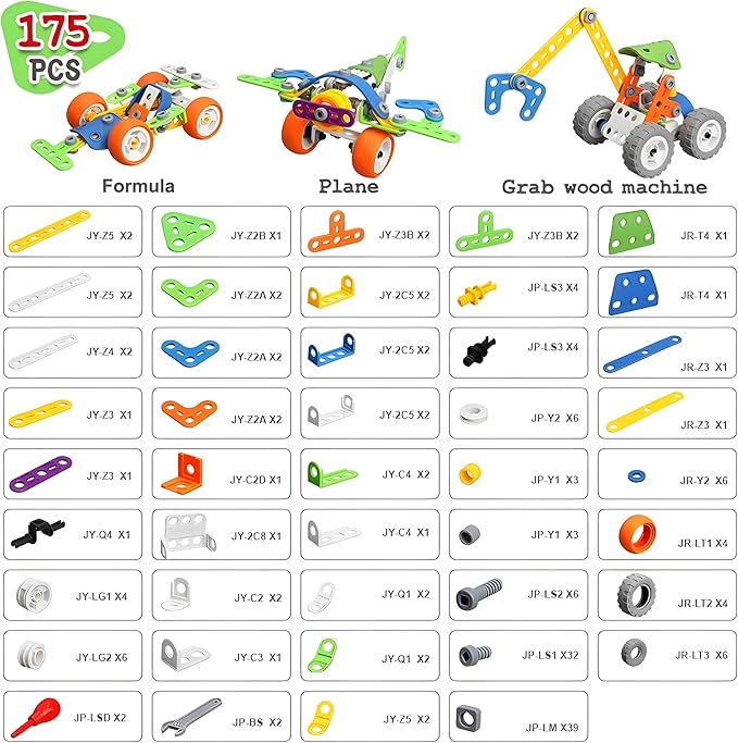 MOONTOY 11 in 1 Stem Building Toys for Kids Ages 4-8 STEM Toys for 4 5 6 7 8+ Year Old Boy Birthday Gift Idea, 175 Pcs Educational Construction Toy for Boys 5-7 4-6 6-8 Erector Set Blocks Game
