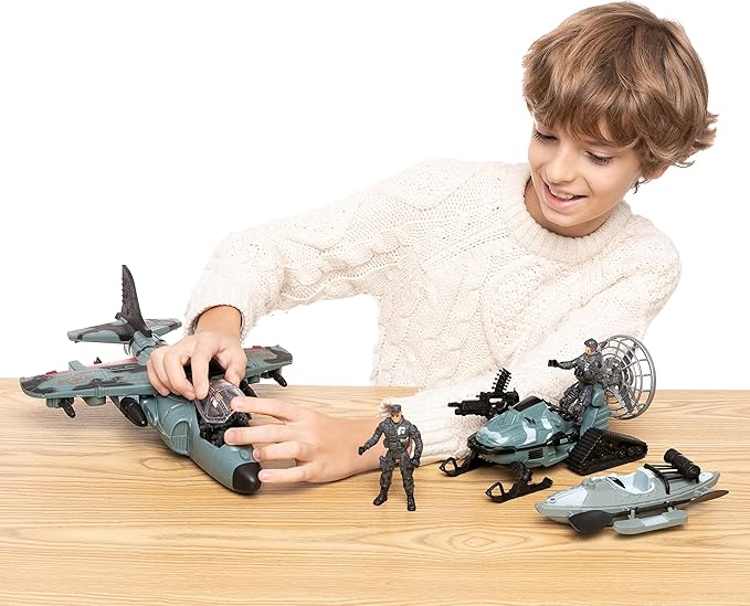 JOYIN Military Toy Set, Airplane, Role Play Fighter Jet with Soliders, Army Men Action Figures, Snowmobile, Kayak Boat, Army Toys for Boys Age 4-7, Kids Birthday Easter Presents