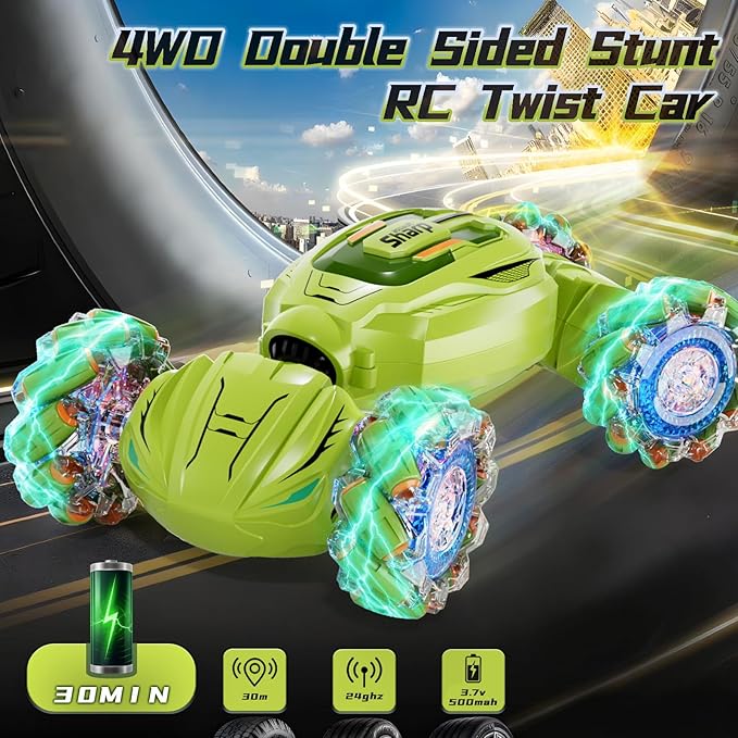 Remote Control Gesture Sensor Car, 2.4Ghz 4WD Hand Controlled RC Car, Gesture Rc Stunt Car with Light & Music, 360° Spins All Terrains Hand Controlled Car Toys for Age 8+, Birthday Gifts for Kids