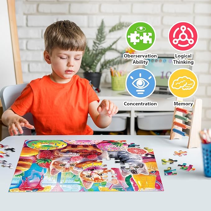 100 Piece Puzzles for Kids Ages 4-6 - Cats & Dogs Party Jigsaw Puzzles - Cute Puzzles for Kids Ages 8-10 Kids Puzzles Ages 5-8 Educational Search & Find Toy Preschool Puzzles 4-Pack 15"x11"