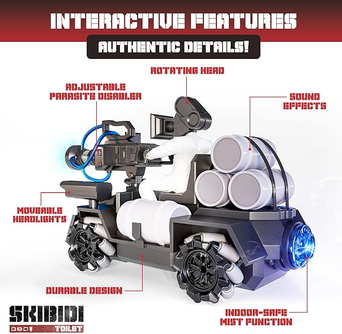 Force1 Officially Licensed Skibidi Toilet Toy Cameraman Figure PDLT Tank RC Truck- Parasite Disabler Tank Remote Control Car, Rechargeable RC Car with LED Lights, 2.4 GHz, Mist Spray, Beginner RC Cars