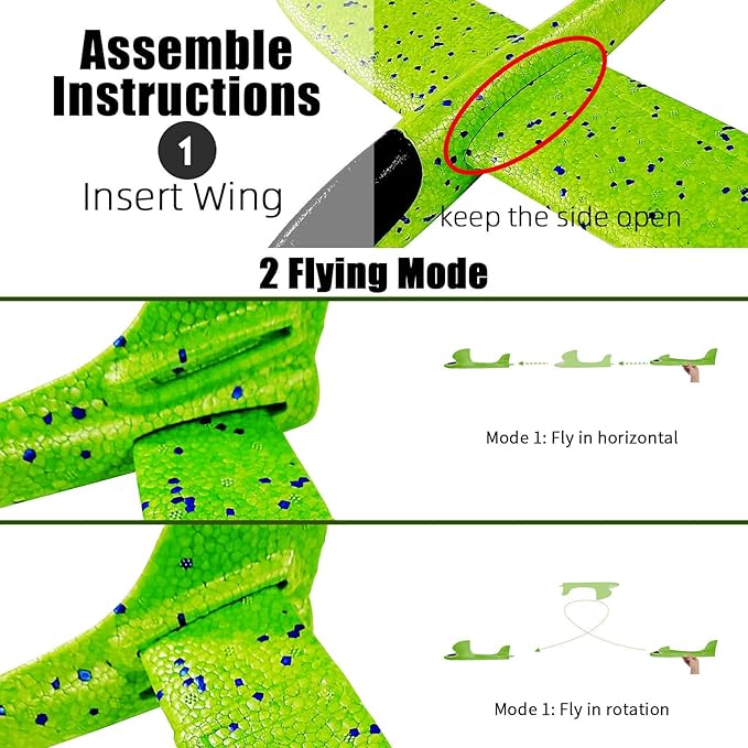 Upgrade 17.5" Large Throwing Plane, 2 Flight Mode Glider, Kids' Foam Airplane Gifts for 3-7 Year Olds, Outdoor Sport Toys Birthday Party Favors