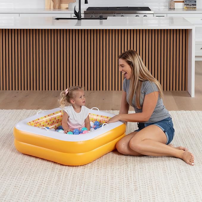 Baby and Toddler Pool with Cushioned Floor, Handles & Drain, 34"x10" Skin Safe Small Square Inflatable Kiddie Pool Portable Bathtub and Ball Pit, Summer Outdoor Gift for Babies, Infants & Toddlers 1-3