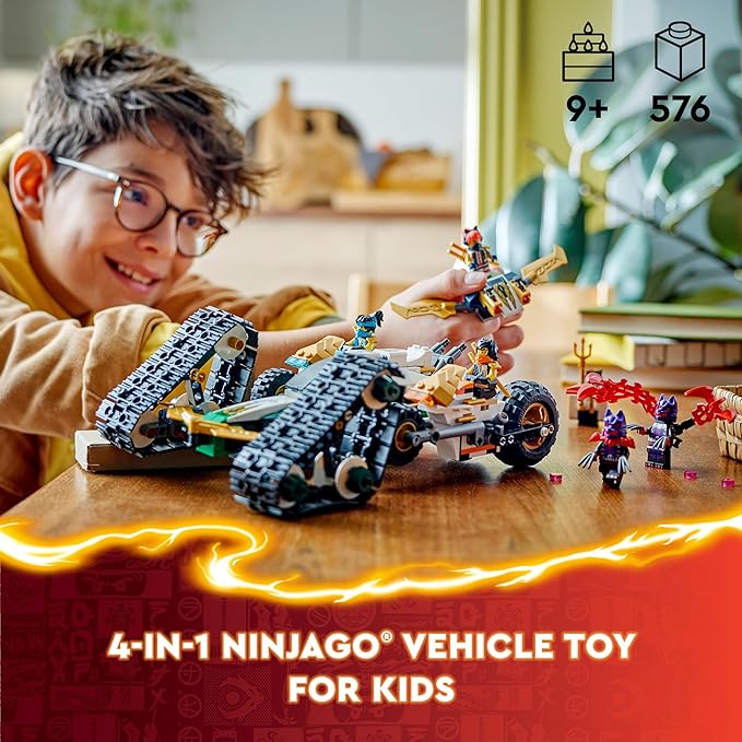 LEGO NINJAGO Ninja Team Combo Vehicle, 4 in 1 Ninja Playset for Kids with Glider, Off-Road Racer and 2 Motorcycle Toys, Birthday Gift for Boys and Girls, Ninja Toy with 6 Minifigures, 71820