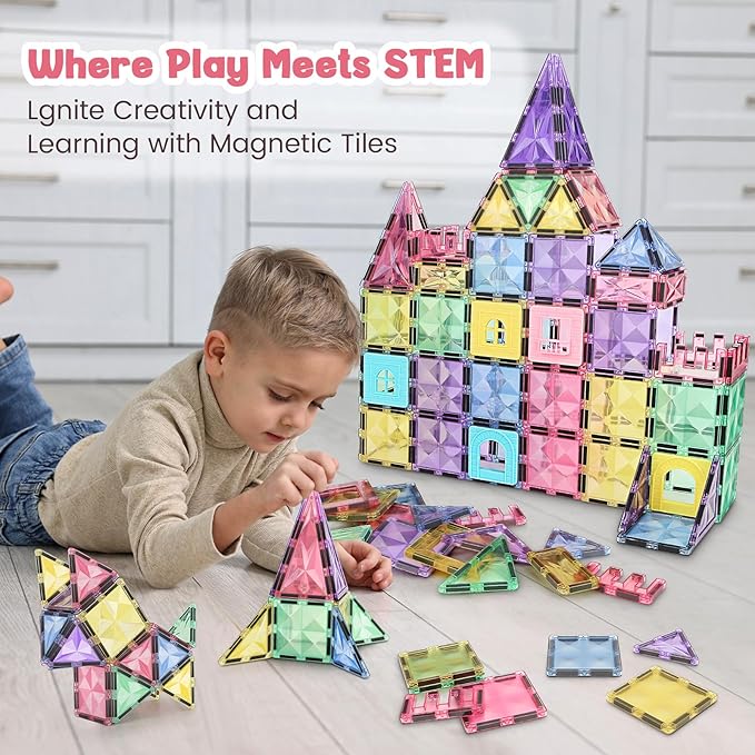 Magnetic Building Tiles 120 PCS Magnets Stacking Kids Toys STEM Sensory Games Educational Construction Toys Christmas Toy Gift for Boys and Girls 3 4 5 6 7 8 9+Year Old