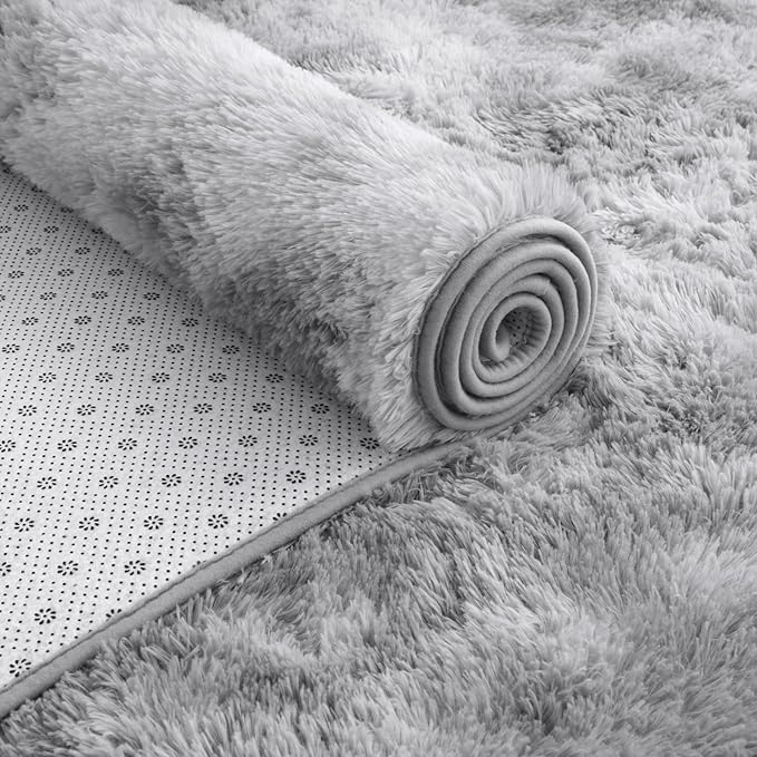 AROGAN 2x8 Feet Soft Runner Rugs for Bedroom Plush Fluffy Rug, Shag Furry Area Rug Carpet Non Shedding for Nursery Children Kids Girls Room Home Hallways Decorative, Grey and White