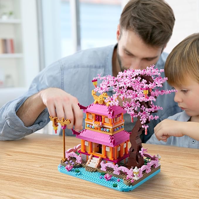 Cherry Blossom Tree House Micro Building Blocks Set Enjoy Flower Pavilion 1810pcs Exquisite Architecture Model Kit for Girls and Women (Adults or Kids Age of 14+)