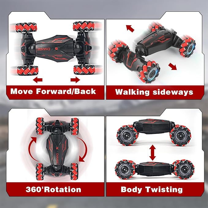 Gesture Sensing RC Stunt Car ，Hand Controlled, LED Lights, Music, 4WD, Double-Sided 360° Flips, Off-Road Twist Vehicle. Best Birthday Gift for Kids Ages 6-13, Boys' Toys.