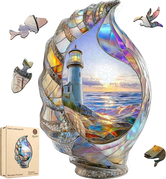 Wooden Puzzles for Adults, Shell Landscape Jigsaw Puzzles 500 Pieces, Unique Shape Puzzles for Adults and Kids, 19.8 x 12.5 Inches Medium Size, Fun Challenging Puzzles Family Game