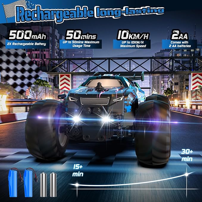 Remote Control Car, All-Terrain Remote Control Truck for Boys, Rechargeable Rc Truck with LED, 1:20, 10KM/H, 2 Motors, 2.4GHZ, Speed Friendly, Sturdy, Rc Cars for Christmas, Kids, Beginner