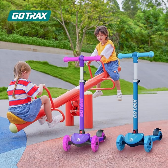 Gotrax KS1 Kids Kick Scooter, LED Lighted Wheels and 3 Adjustable Height Handlebars, Lean-to-Steer & Widen Anti-Slip Deck, 3 Wheel Scooter for Boys & Girls Ages 2-8 and up to 100 Lbs