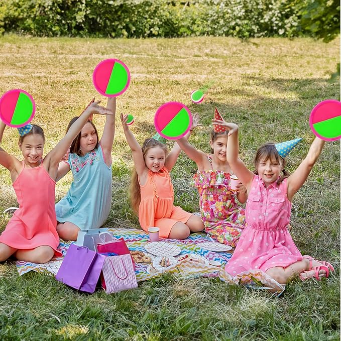 Kids Outdoor Toys - Toss and Catch Game Set, Outside Yard Camping Beach Pool Toys Games for Boys Girls 3 4 5 6 7 8 9 10 Year Old, 4 Paddles 4 Balls (Pink+Pink)