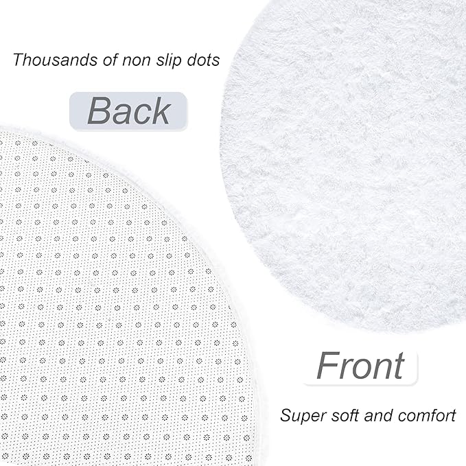 LOCHAS Luxury Round Fluffy Area Rugs for Bedroom Kids Girls Room Nursery, Super Soft Circle Rug, Cute Shaggy Carpet for Children Living Room, 4x4 Feet White
