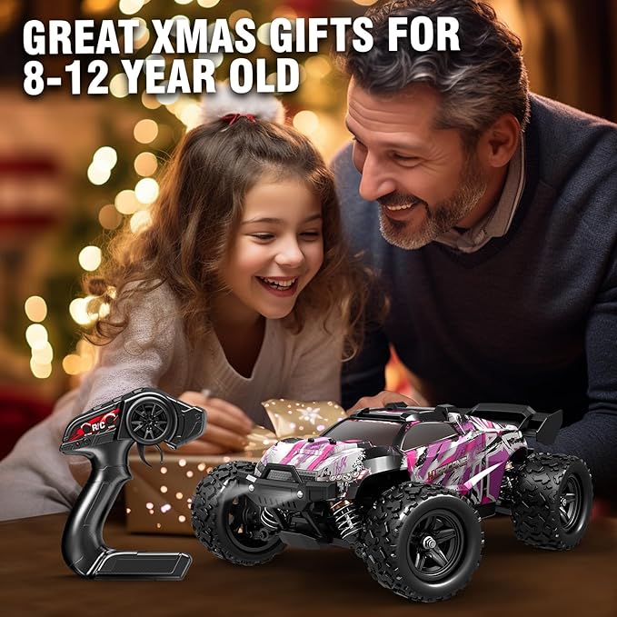 Pink Remote Control Car for Girls, 1:18 Fast rc Cars for Girls with 40+ KM/H 4WD Off-Road rc Truck, Includes 2 Rechargeable Batteries, 8 9 10 11 12 13 Year Old Girl Gifts
