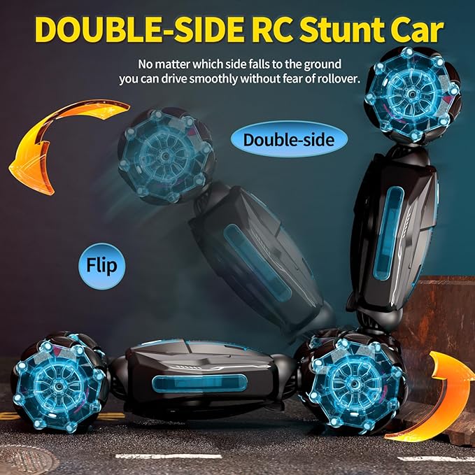 4WD Remote Control Car for Boys,2.4GHz Gesture Sensing Drift RC Cars,360°Flips Off-Road Hand Controlled RC Stunt Car with Lights Music,Toy Car Birthday Gifts for Boys Kids Age 6+ (Blue