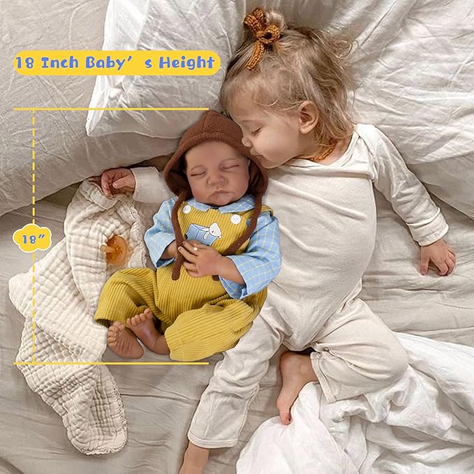 Reborn Baby Dolls Boy 18- Inch Lifelike Baby Dolls That Look Real with Soft Cloth Body Cute Realistic Newborn Baby Dolls Fake Baby Dolls with Complete Accessories for Kids Age 3+