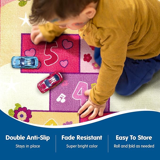 Booooom Jackson Hopscotch Kid Rug,40''x70'' Kids Preschool Rugs for3, 4, 5, 6, and 7 Year Olds,Rainbow Rug for Girls Bedroom and Kids playroom and Classroom