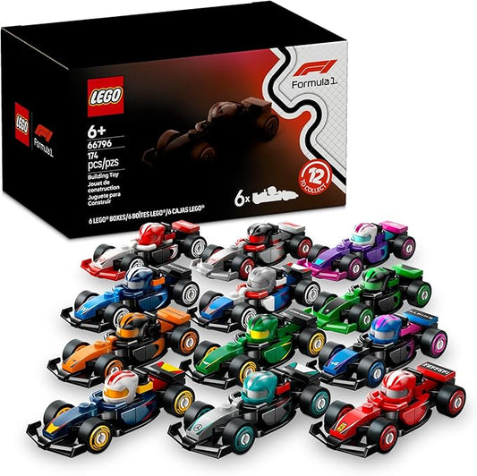 LEGO F1 Collectible Race Cars 6 Pack - Building Set for Boys and Girls, Ages 6+ - Birthday Gift Idea for Racing Fans - Mystery Box with 6 Surprise F1 Model Cars - Great Travel Toy - 66796