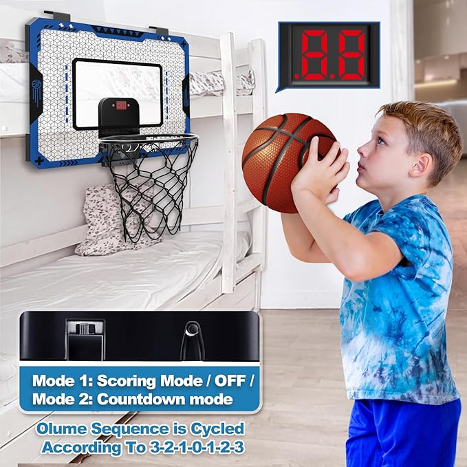 Basketball Hoop Indoor for 5 6 7 8 9 10+ Year Old Boys Kids, Mini Basketball Hoop with Electronic Scoreboard Over The Door, Birthday Gift Sport Toys
