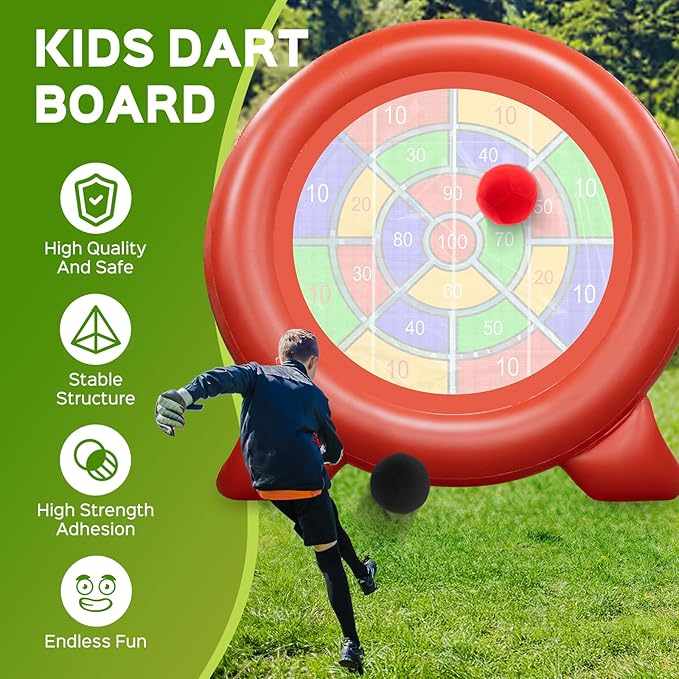 Giant Inflatable Dart Board Outdoor Soccer Golf Yard Games, Large Carnival Games for Kids Adults Family, Lawn Kick Darts, 65.3in Tall Throw Dartboard with Kick Balls & Electric Air Pump