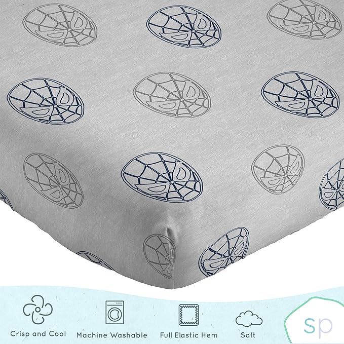 Saturday Park Marvel Spiderman Web Stripe Queen Sheet Set - 4 Piece 100% Organic Cotton Sheets - GOTS & Oeko-TEX Certified (Marvel Official)