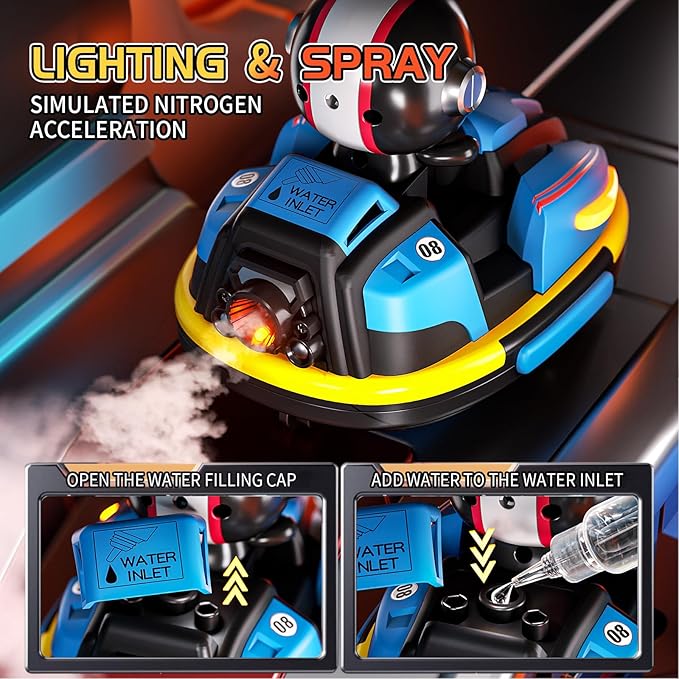 2 Pack RC Cars Toys for Toddlers|Remote Control Bumper Cars Toys with Music & Light & Spray for Kids|Birthday Gift for 3 4 5 6 7 8 Year Old Boys