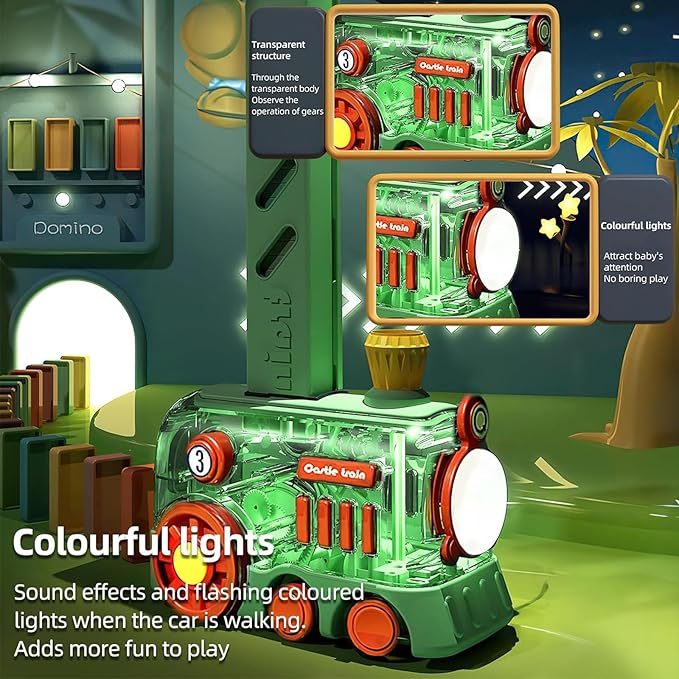 Domino Train Toys, 200PCS Automatic Dominoes Stacking Kids Games for 3+ Year Old Boys, Stem Montessori Toy Toddler Birthday Gifts Age 4 5 6 7 8