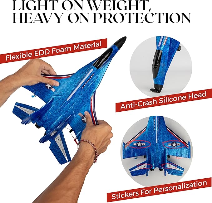 GhostXIII RC Plane - Durable RC Airplane with Shock-Absoring Peak - Long-Lasting Remote Control Airplane with 2 Batteries Included - RC Planes for Beginners with 2.4 GHz Connection