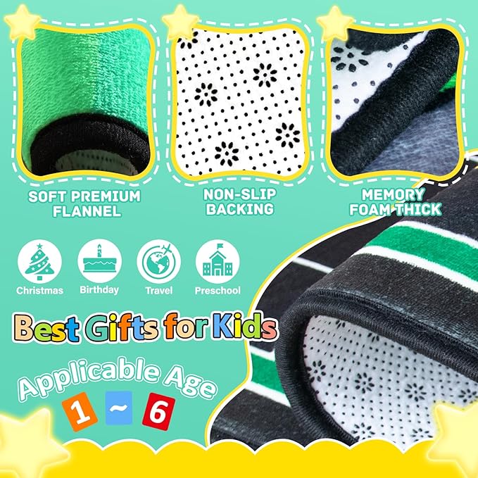 Kids Rug, Road Rug for Kids with Combined City Road Traffic System, Car & Airport Rugs, 4x6 Ft Children’s Play Rugs for Playroom, Children’s City Traffic Map Fun Car Carpet, Non-Slip