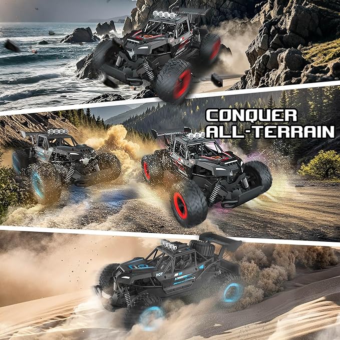 Sjpzwcrl Rechargeable Remote Control Car Toys: RC Cars Kids Toys for Boys, 2.4Ghz RC Tuck, Off Road Monster Truck Toys with Headlights, 30 KM/H RC Crawler Toy Cars GITS for Kids Age 8+