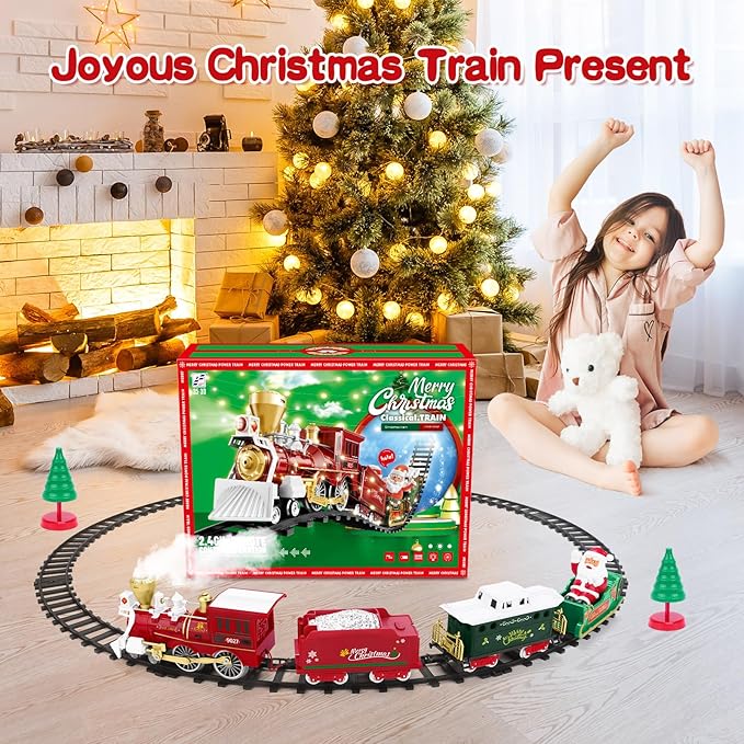 Christmas Train Set for Kids Remote Control Train with Smoke Light Sound, Steam Locomotive Railroad Carriages Rechargeable RC Toy Train, Gift for Boys and Girls