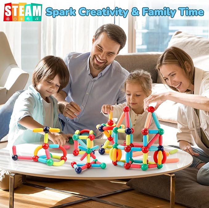 Magnetic Building Blocks - STEM Learning Toys for Kids 3+, Montessori Sensory Toys with Stronger Magnets, Creative Construction Kit Gift for Boys & Girls