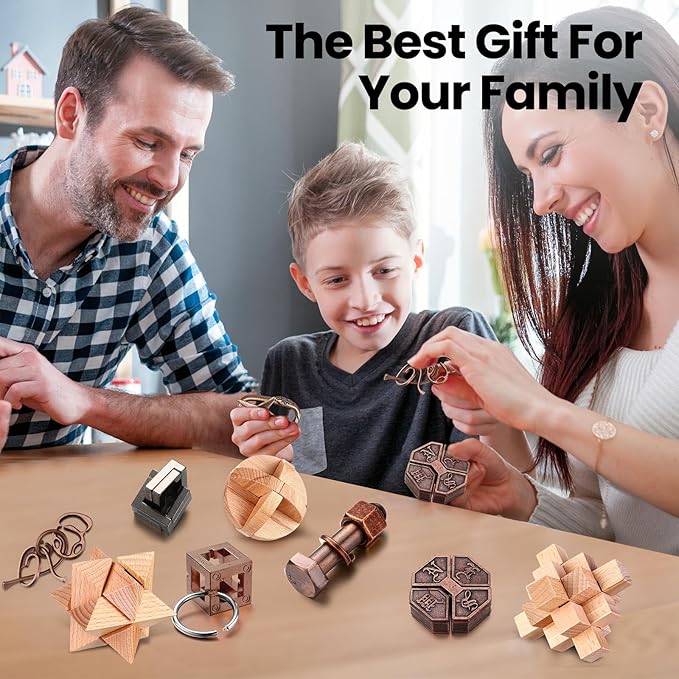 Syhood 14 Pcs Brain Teaser for Adults Metal Puzzles 3D Steel Puzzle for Adults Mind Puzzle Games Wooden Unlock Interlocking Puzzle Adult IQ Education Puzzle Toys Smart Toy (Novelty)