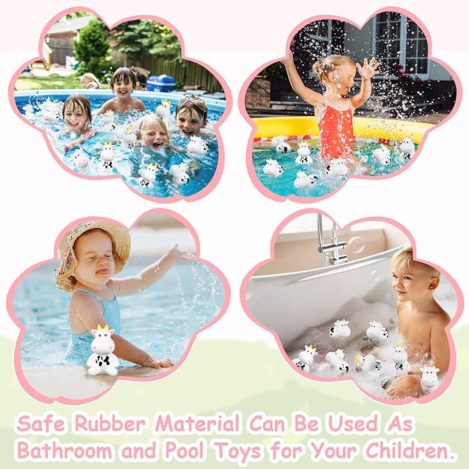60 Pcs Cow Rubber Bath Toy Mini Rubber Cows Bulk Squeak Floating Water Cow Baby Bath Toy Fun Water Squirting Bathtime Play Farm Animal Bath Toys for Kids Baby Shower Swimming Pool Decor