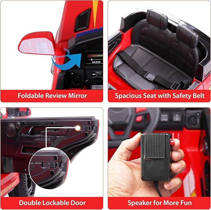 Fire Truck Ride on Toys TOBBI 12V Fire Engine Giant Firetrucks Firefighter Fireman Ride On Car with Remote Control, Siren-Call, Walkie-Talkies, Bluetooth for Toddlers, Red