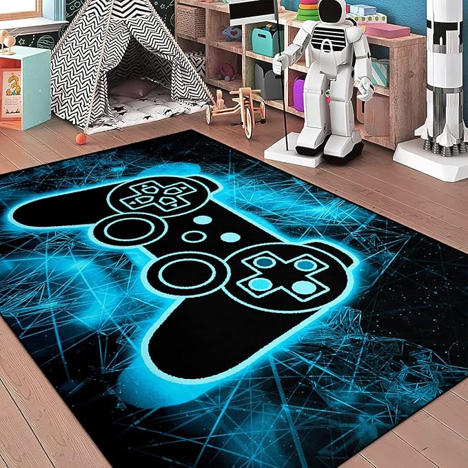 Gaming Video Game Area Rugs for Boys Teens Modern Cool Tech Style Gaming Room Home Decor Gamer Controller Gamepad Pattern Area Rug Floor Carpet Bathroom Mat for Leisure/Living/Bedroom