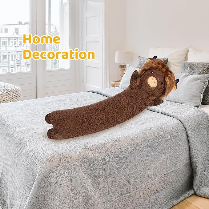 Long Plush Cow Body Pillow, Cute Highland Cow Stuffed Animals Soft Plushies, Cow Squishy Big Cuddle Pillow Toys for Girls (20 Inches), Dark Brown